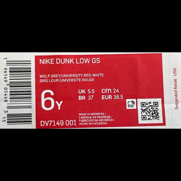 Nike Dunk Low GS Wolf Grey/University Red-White - Picture 5 of 6